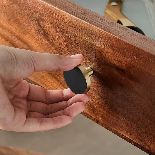 Brushed Brass and Leather Round Handle