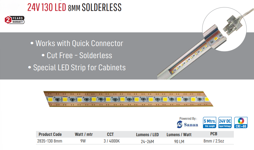 Enso 24V 130 LED 8mm Solderless