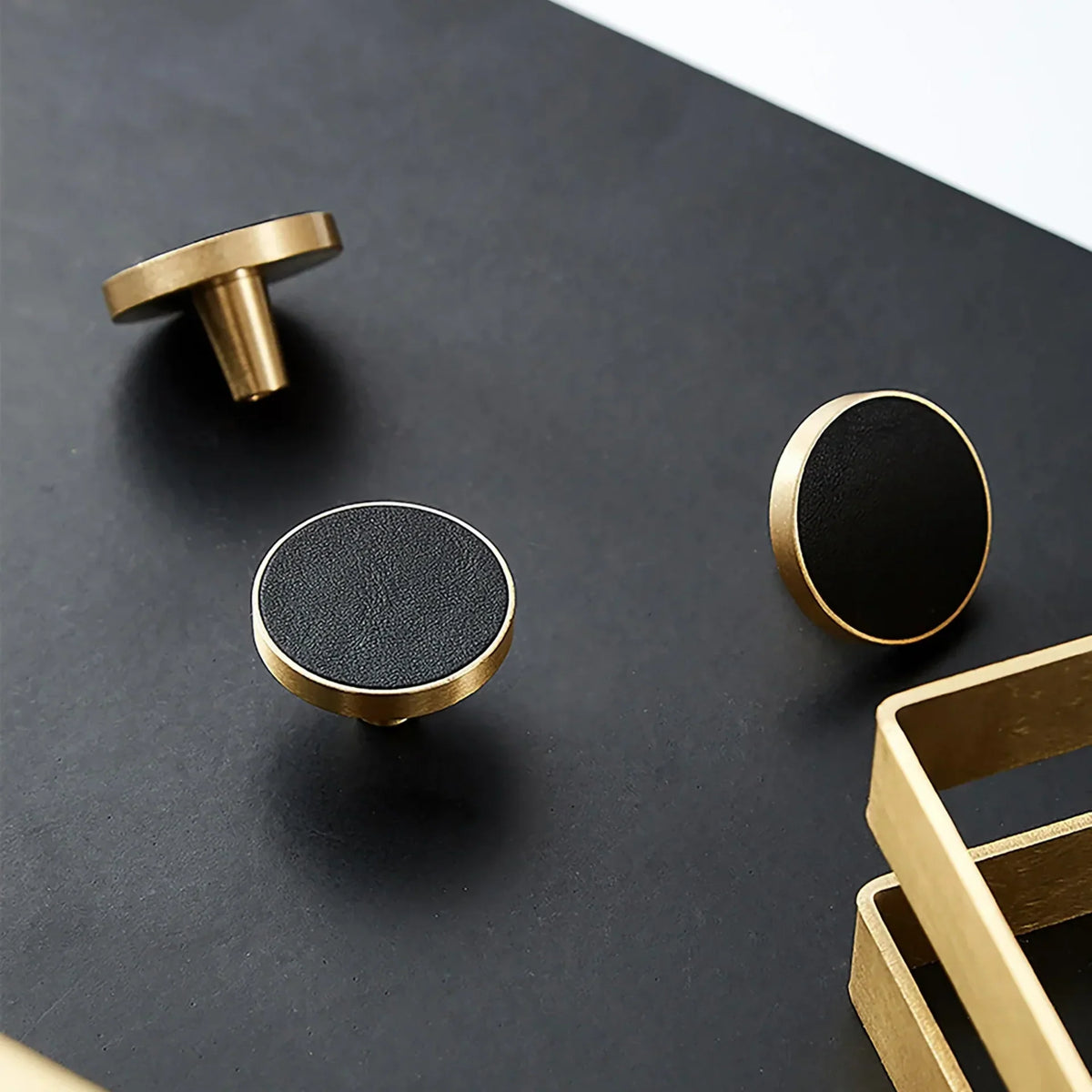 Brushed Brass and Leather Round Handle