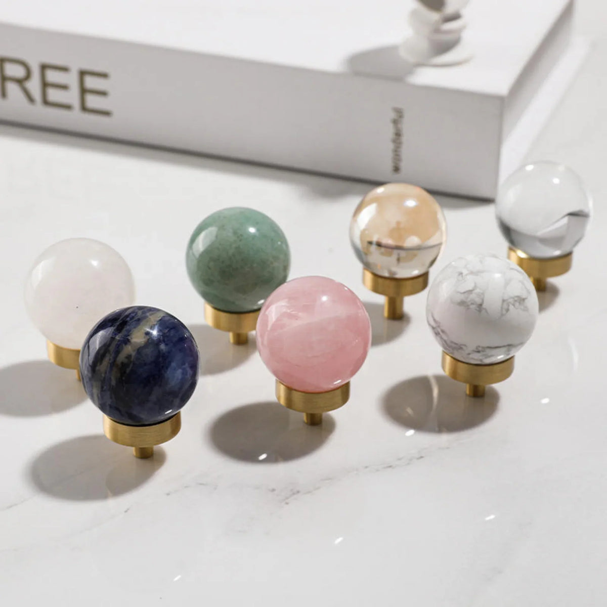 Natural Crystal Ball & Brass Cabinet Knob