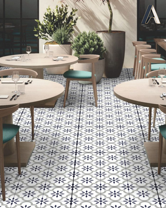 Indigo Floral Lattice