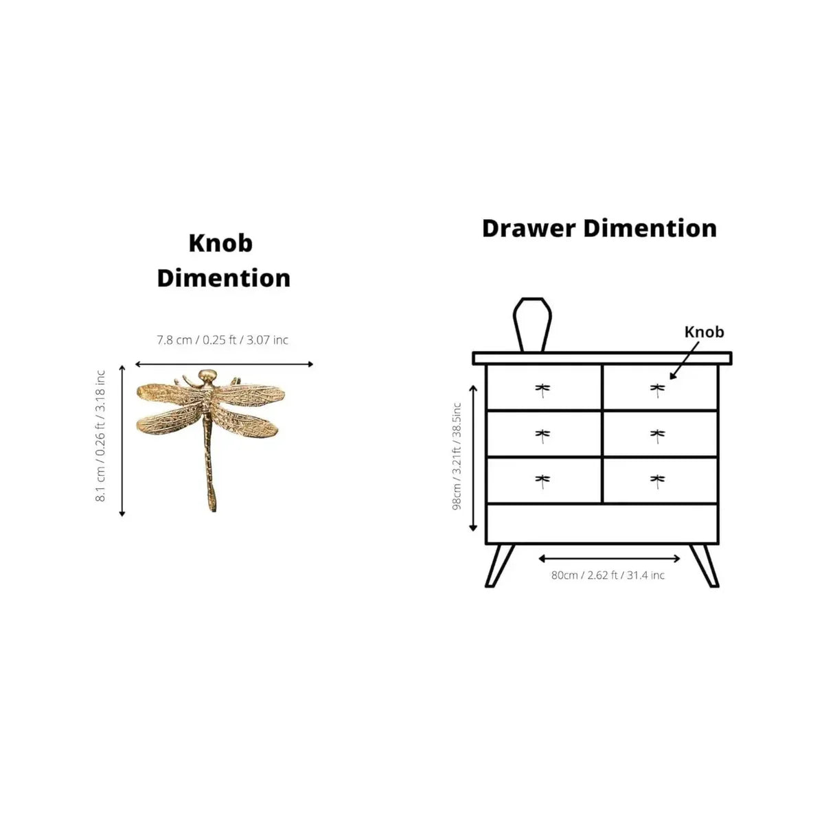 Dragonfly Solid Brass Cabinet Pull