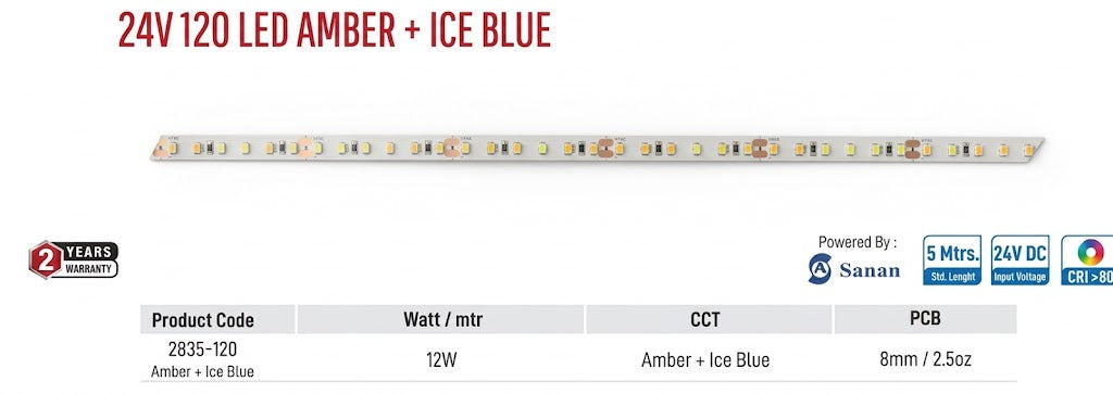 Enso 24V 120 LED Amber + ICE Blue Strip Light