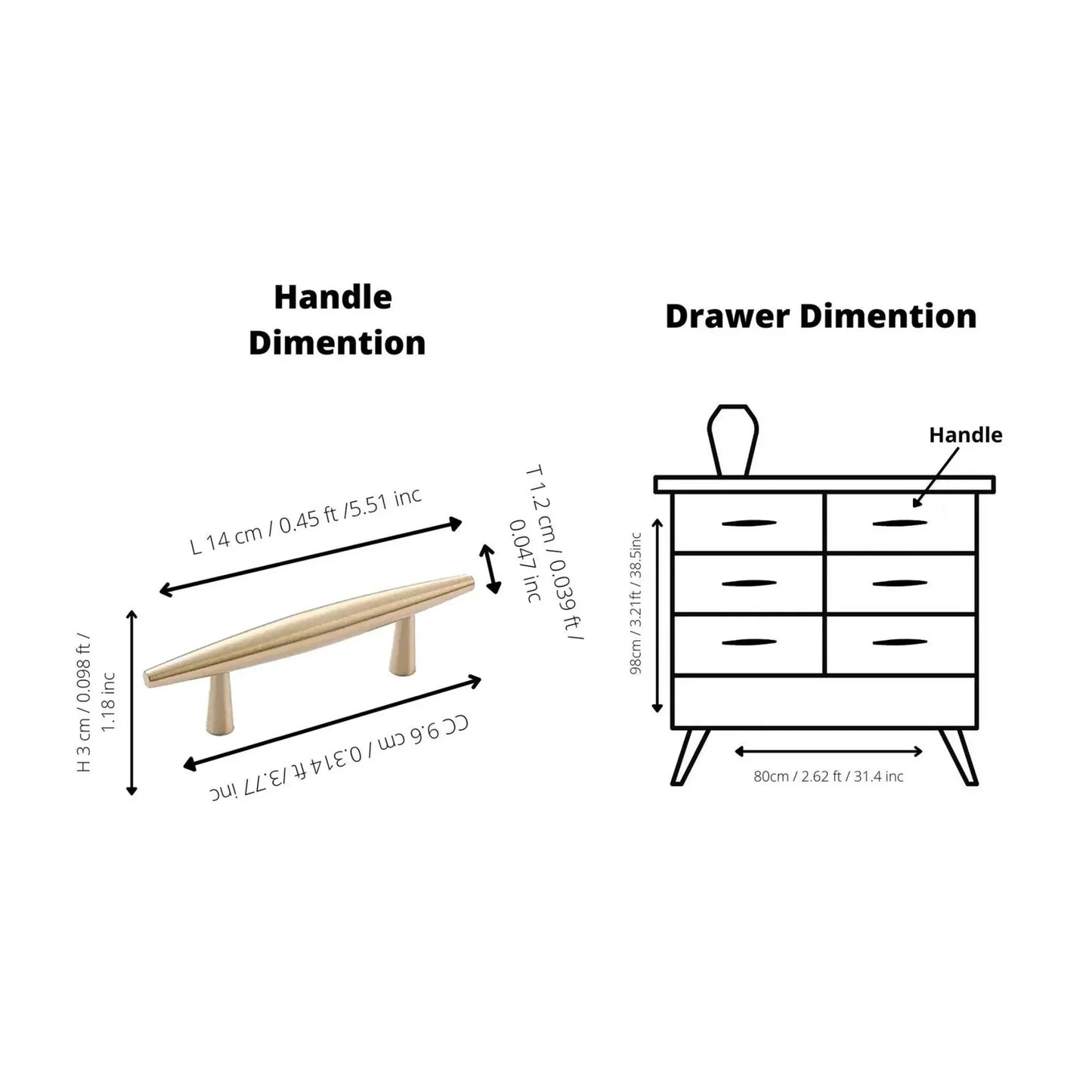 Spindle Tapered Brass Cabinet Pull