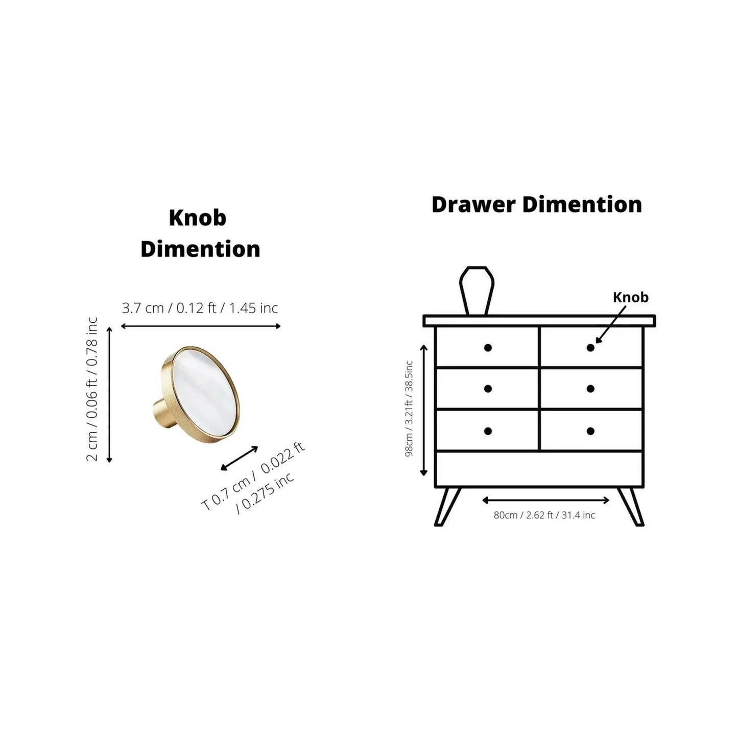 Mother of Pearl & Brass Round Cabinet Knob