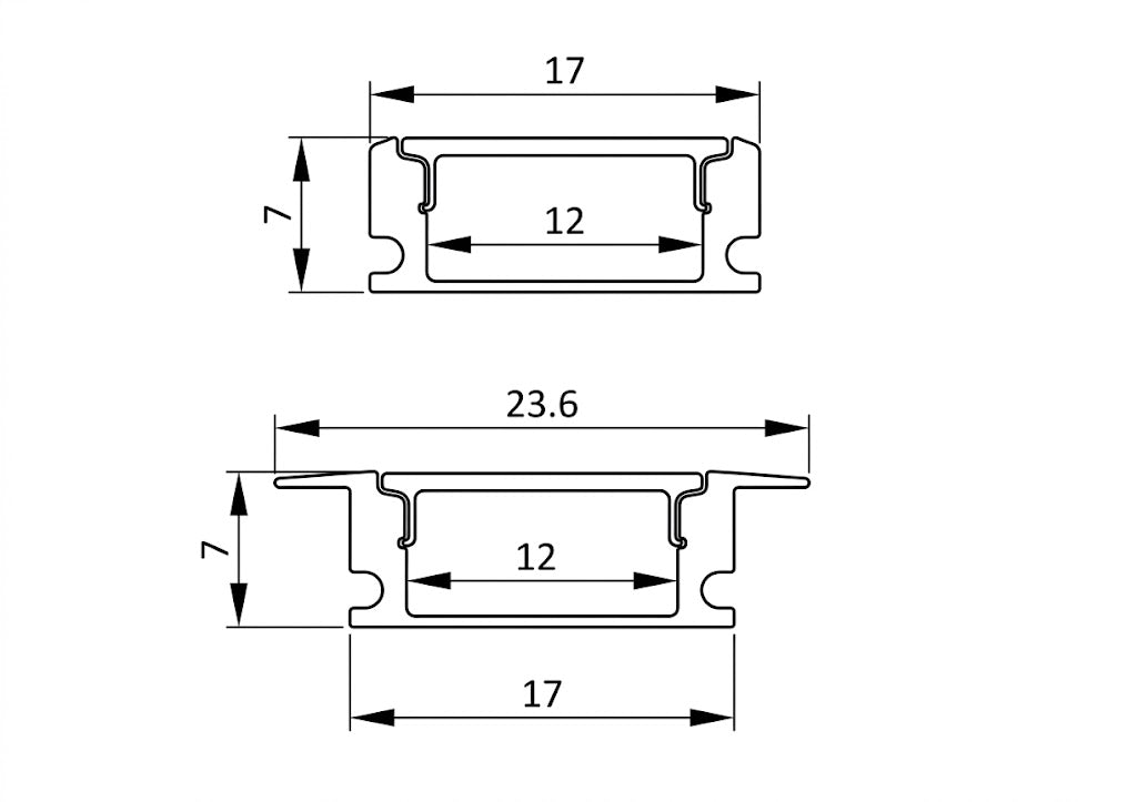 17MM Heavy Concealed / Surface Clear Diffuser Aluminium Profile