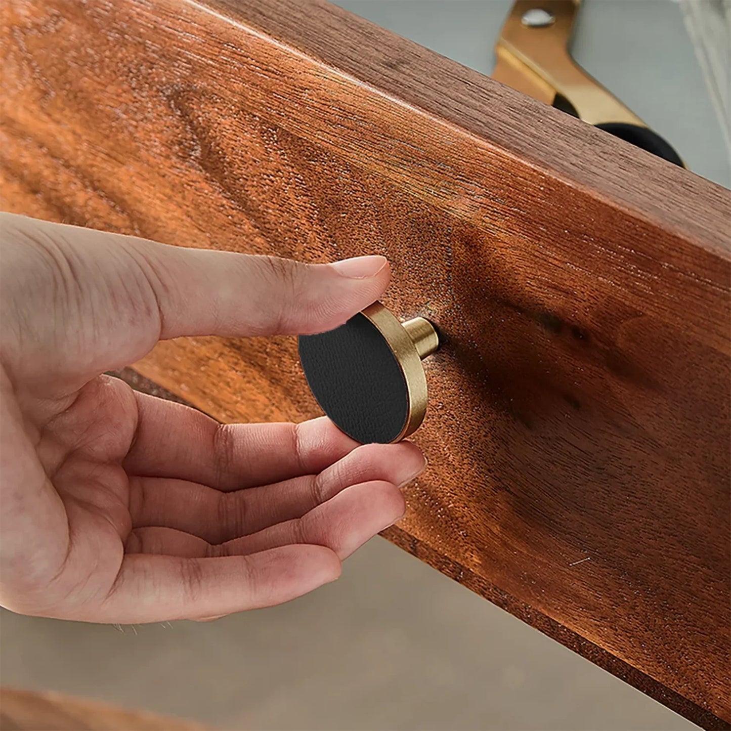 Brushed Brass and Leather Round Handle