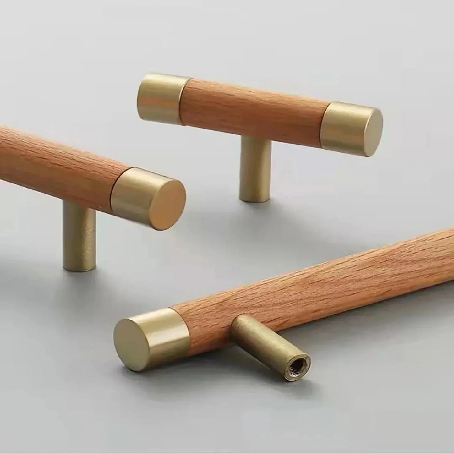 Natural Wood & Brass T-Bar Handle Collection
