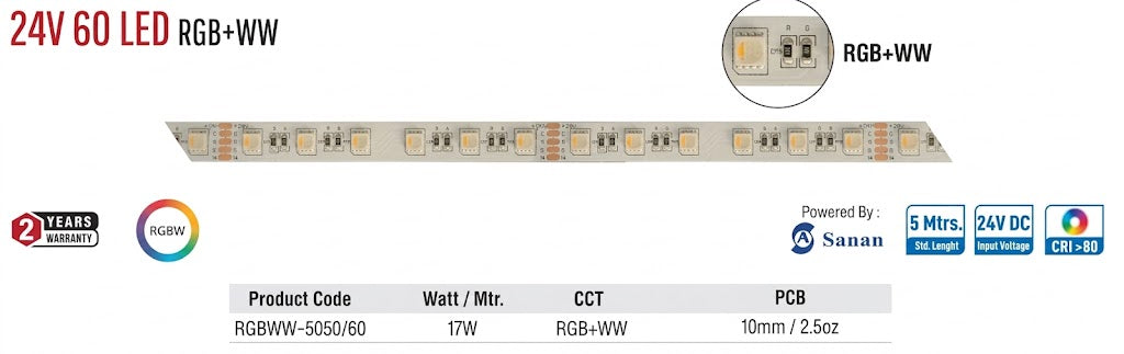24V 60 LED RGB+WW Enso Strip Light