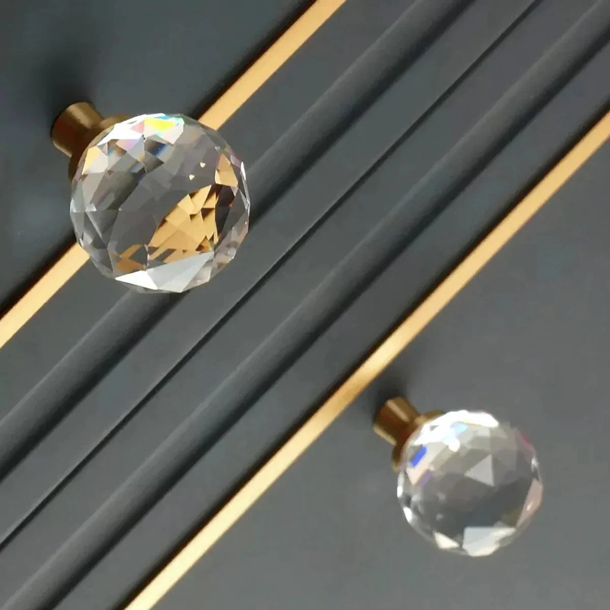 Round Faceted Crystal & Brass Cabinet Knob