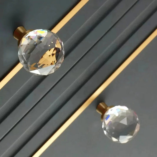 Round Faceted Crystal & Brass Cabinet Knob