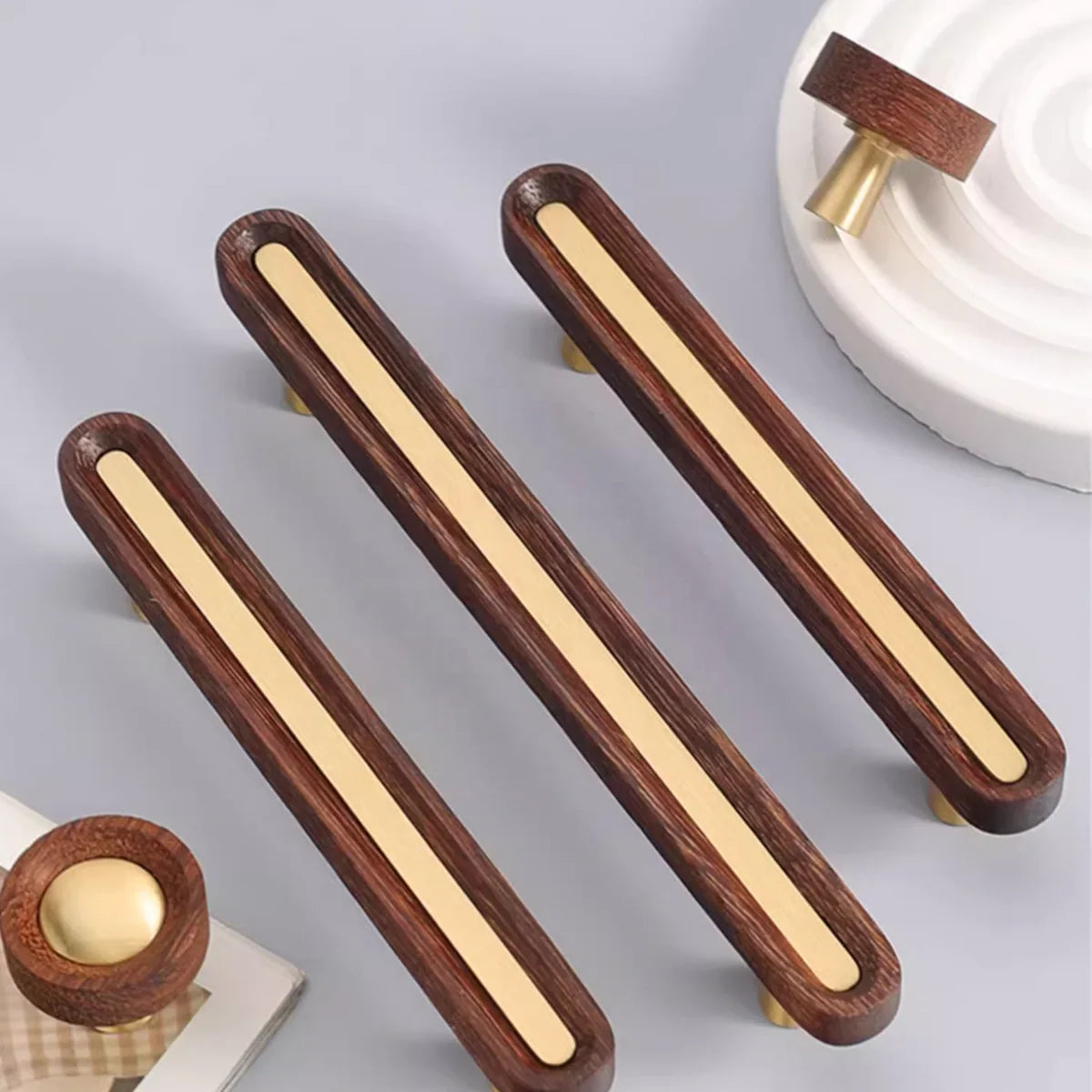 Brushed Brass and Wenge Wood Handles