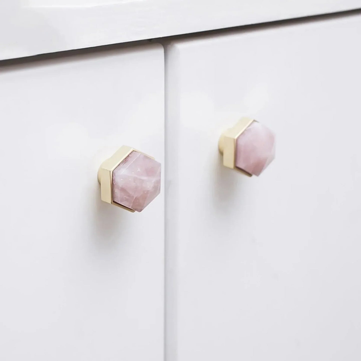 Natural Crystal & Brass Hexagon Knob