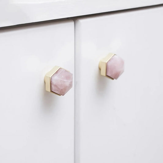 Natural Crystal & Brass Hexagon Knob