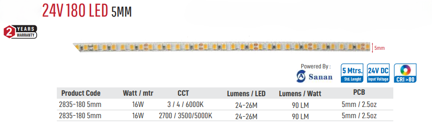 Enso 24V 180 LED 5mm