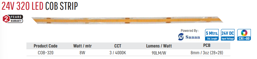 Enso 24V 320 LED COB Strip