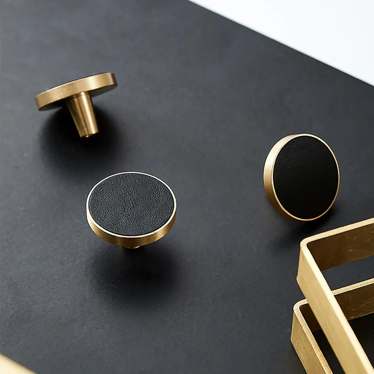 Brushed Brass and Leather Round Handle