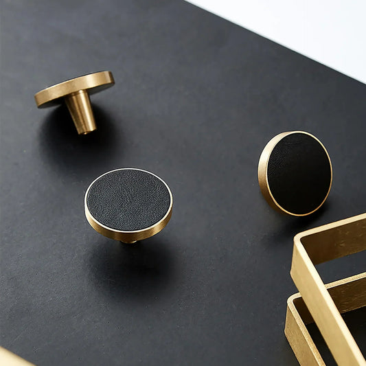 Brushed Brass and Leather Round Handle