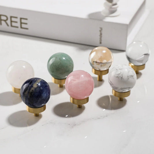 Natural Crystal Ball & Brass Cabinet Knob
