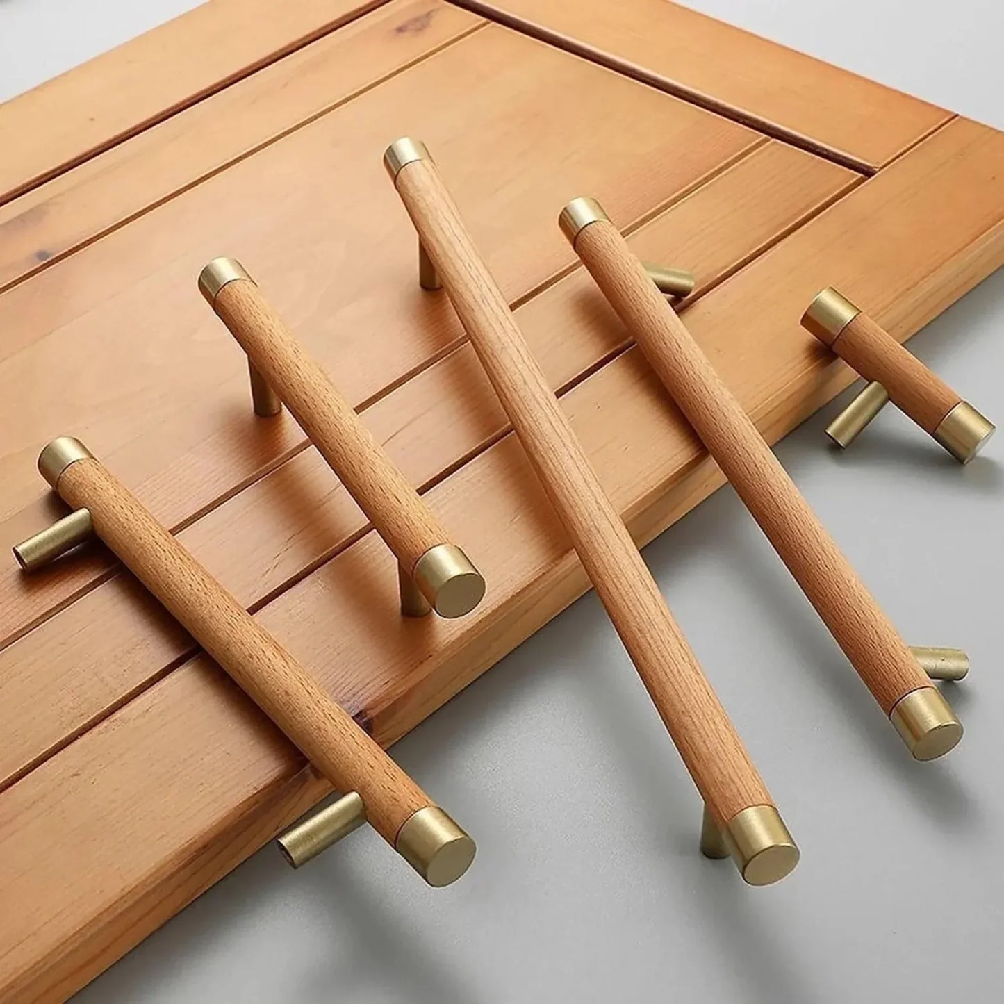 Natural Wood & Brass T-Bar Handle Collection