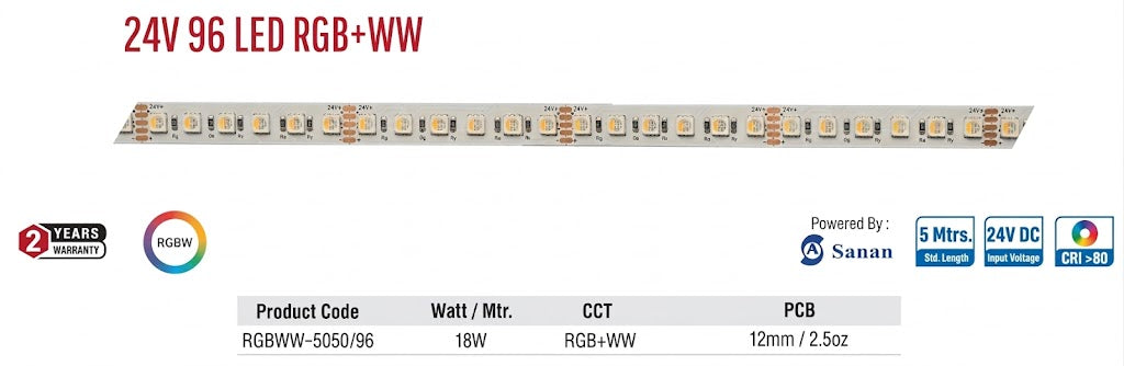 Enso 24V 96 LED RGB+WW Strip Light