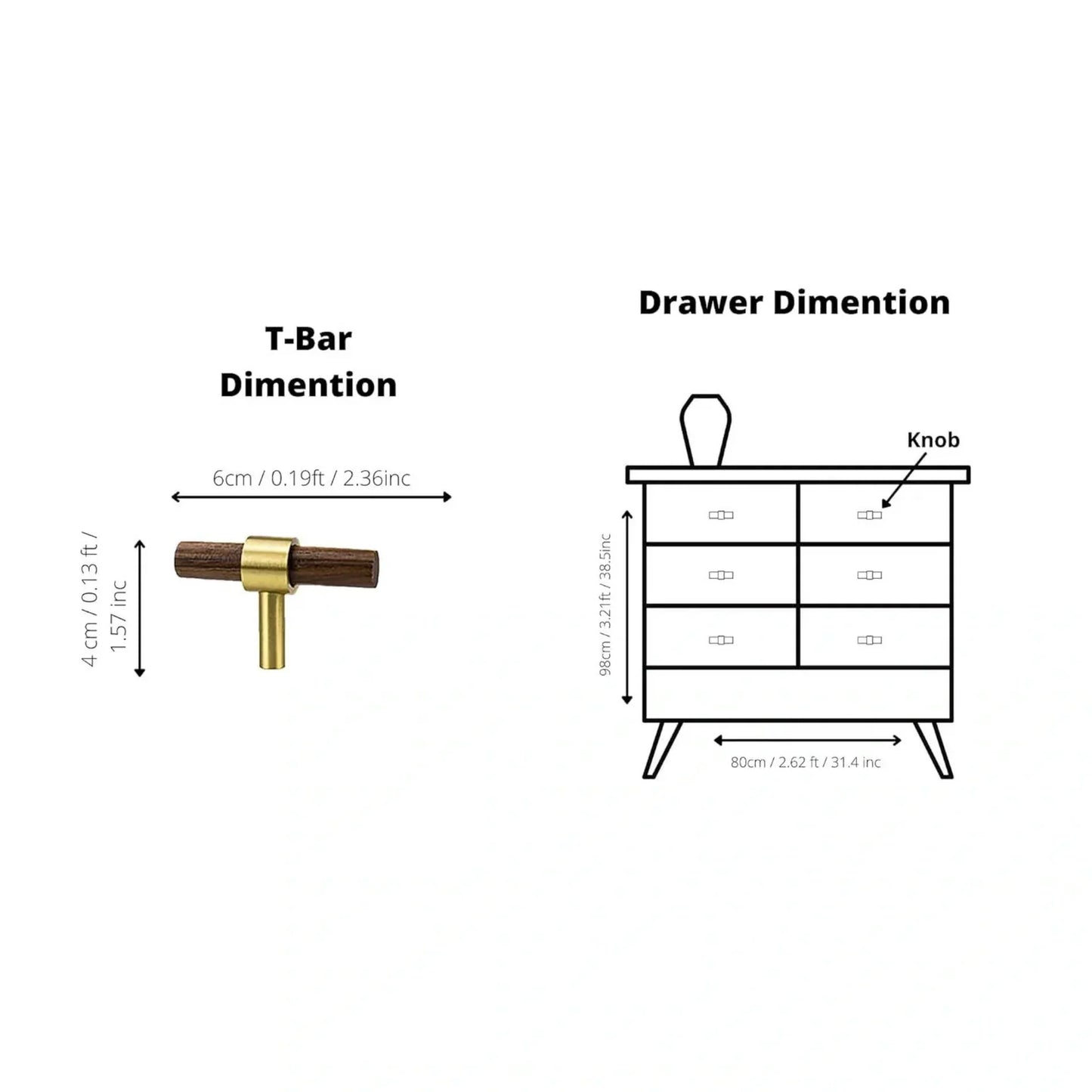 Walnut & Brass T-Bar Handle Collection