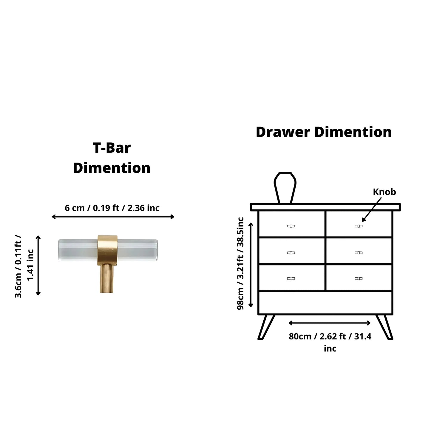 Clear Acrylic & Brass T-Bar Handle Collection