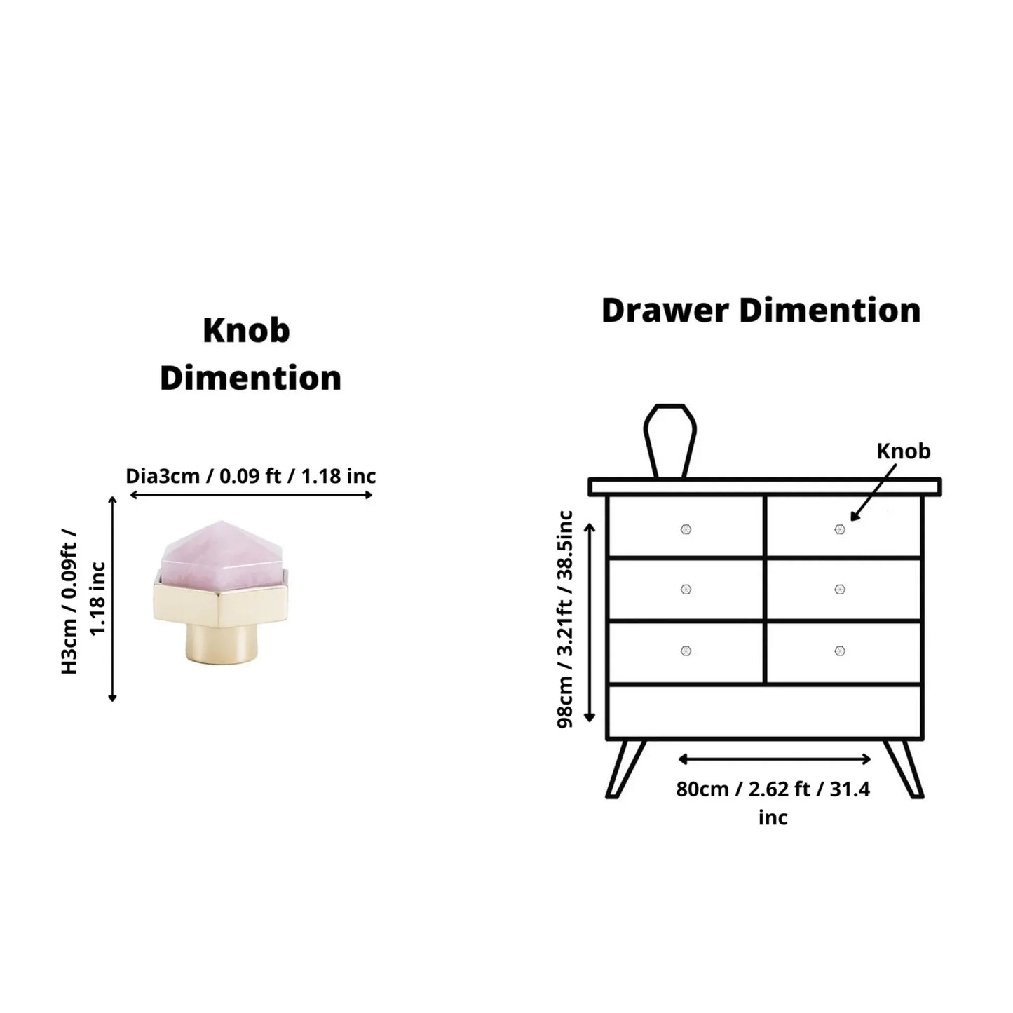 Natural Crystal & Brass Hexagon Knob