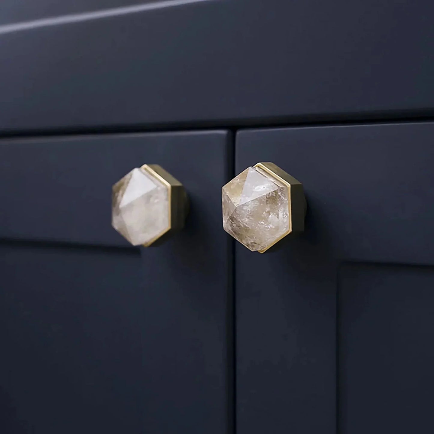Natural Crystal & Brass Hexagon Knob