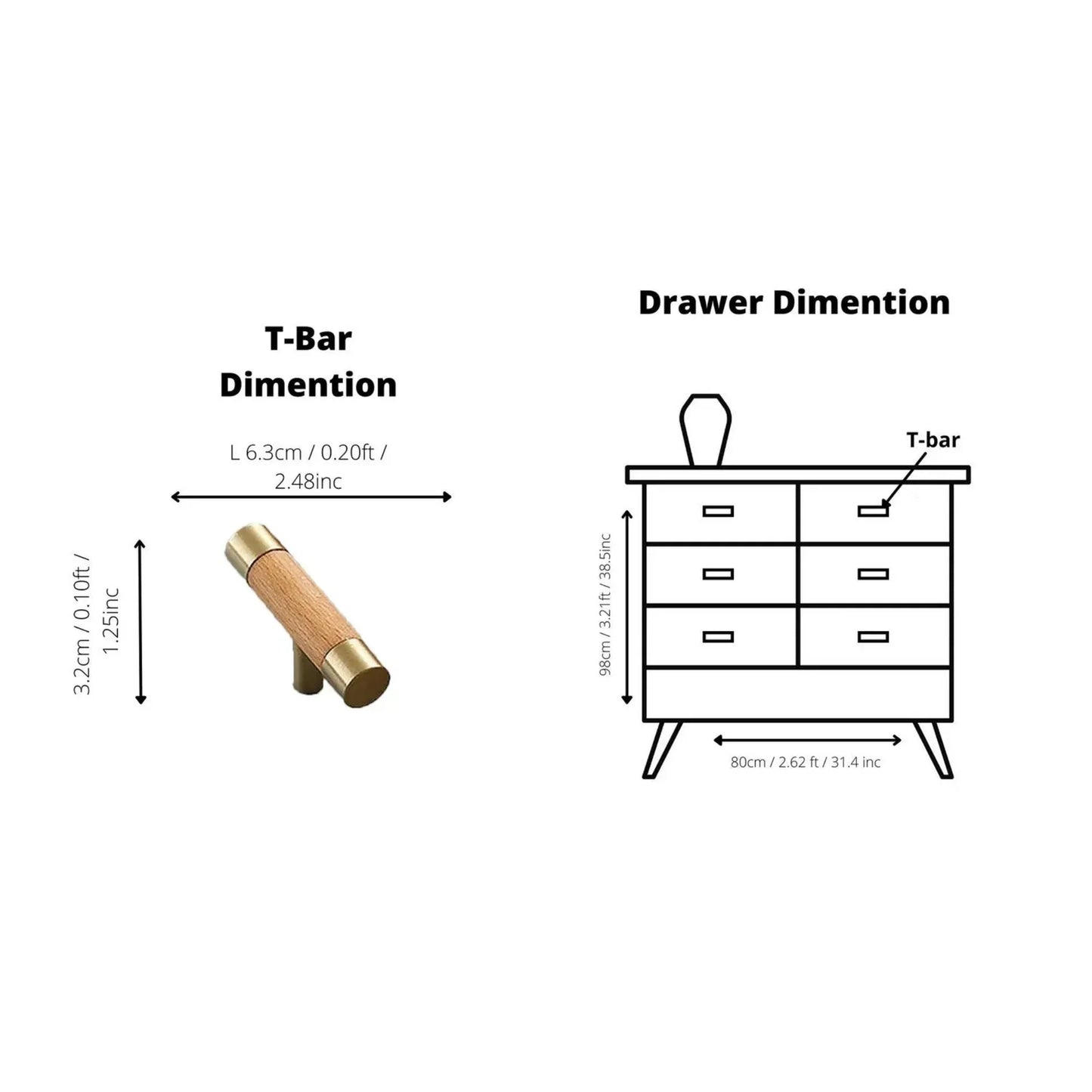 Natural Wood & Brass T-Bar Handle Collection