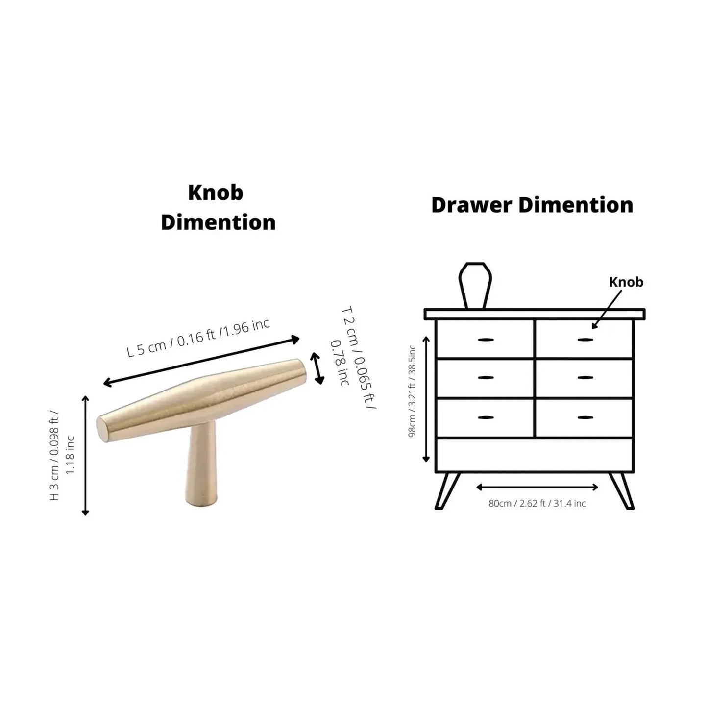 Spindle Tapered Brass Cabinet Pull
