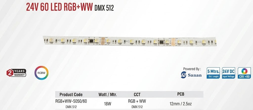 Enso 24V 60 LED RGB+WW DMX 512 Strip Light