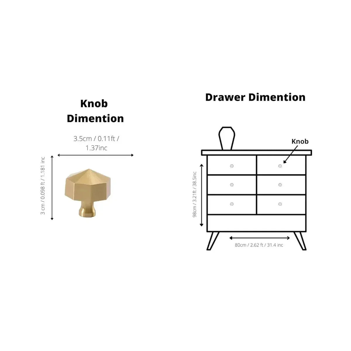 Octagon Geometric Brass Cabinet Knob