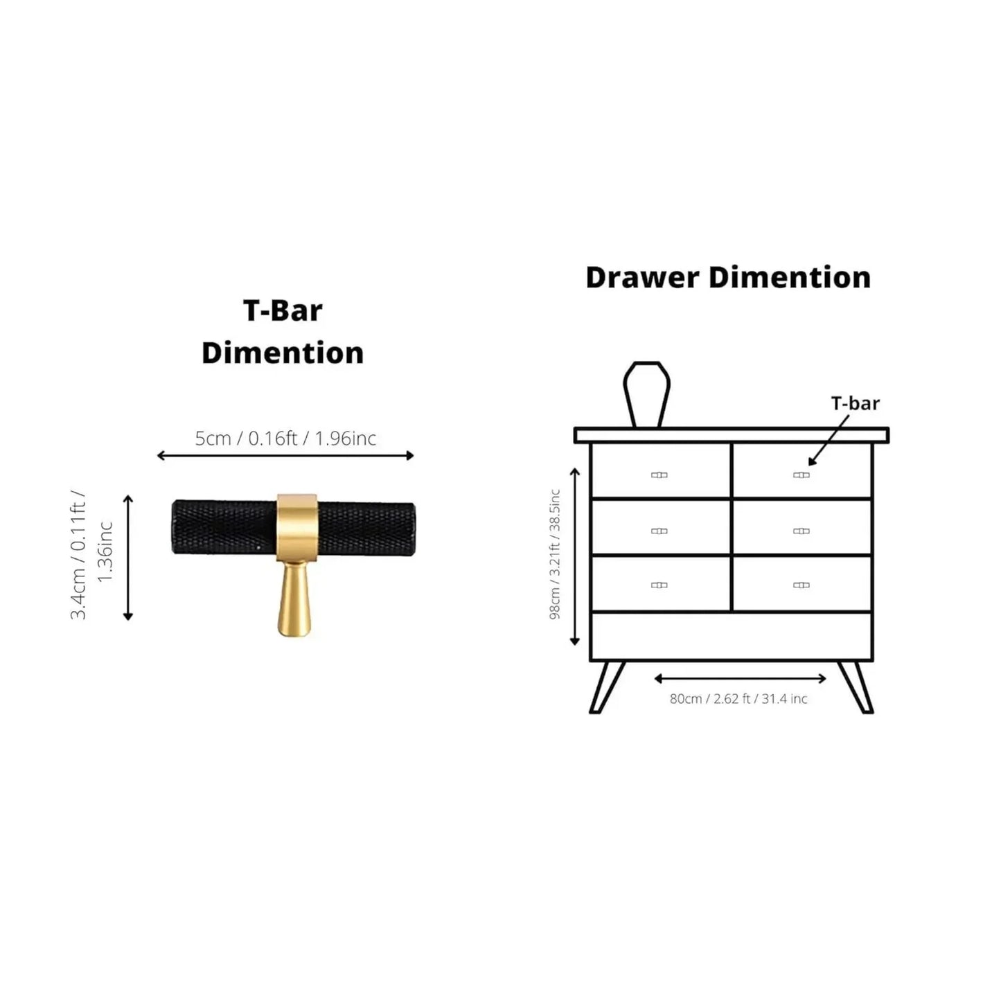 Knurled Black and Gold T-Bar Handle Collection