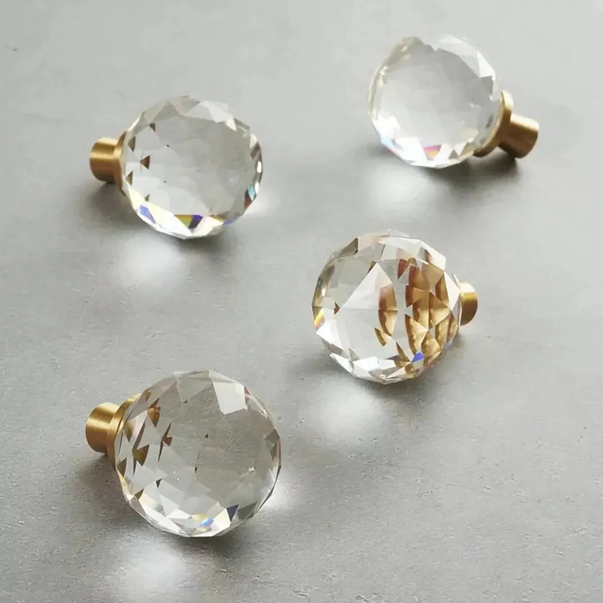 Round Faceted Crystal & Brass Cabinet Knob