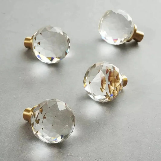 Round Faceted Crystal & Brass Cabinet Knob