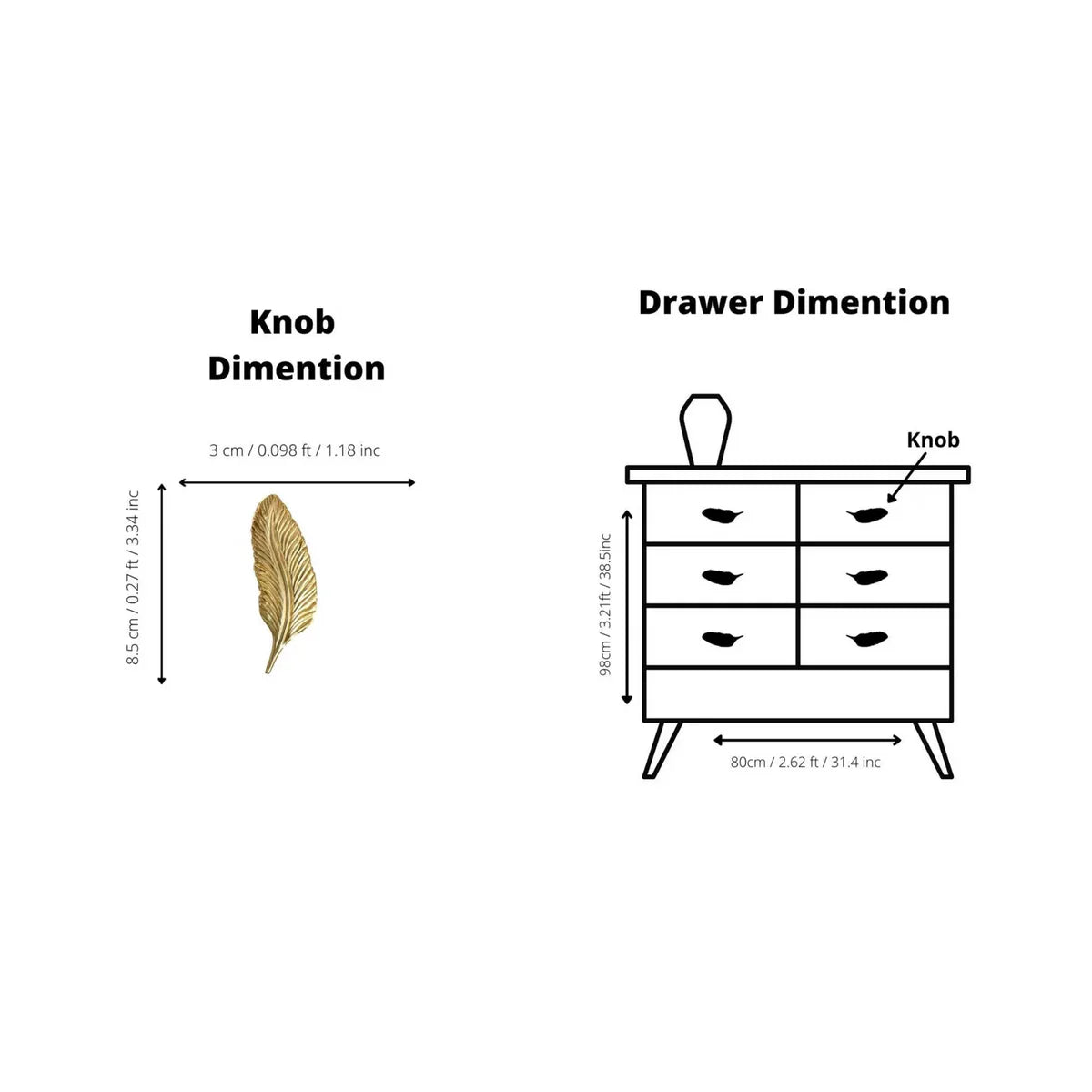 Solid Brass Leaf Cabinet Handles (Left & Right