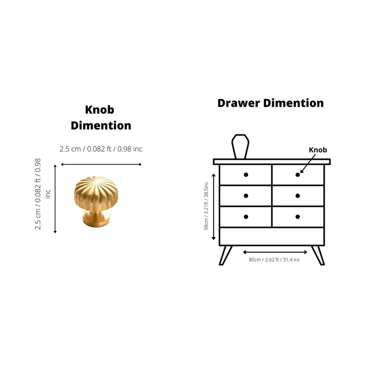 Fluted Pumpkin Solid Brass Cabinet Knob