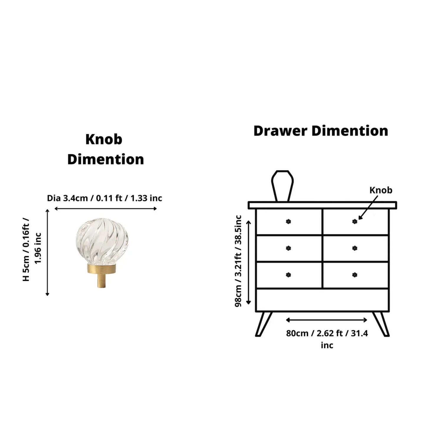 Fluted and Smooth Crystal Drawer Pulls
