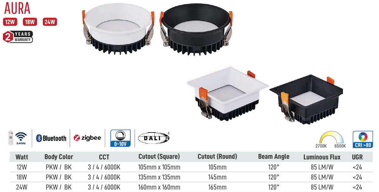 Aura LED Downlight (Square)