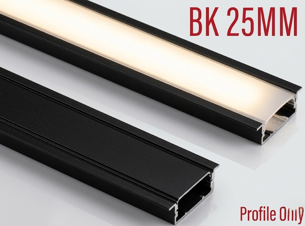 BK 25MM Concealed LED Aluminium Black Profile