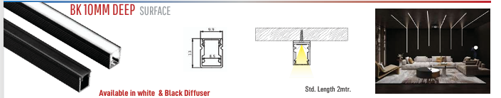 BK 10mm Deep Surface LED Aluminium Black Profile