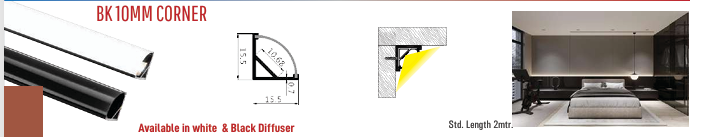 BK 10MM Corner LED Aluminium Black Profile