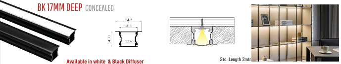 BK 17MM Deep Concealed LED Aluminium Black Profile