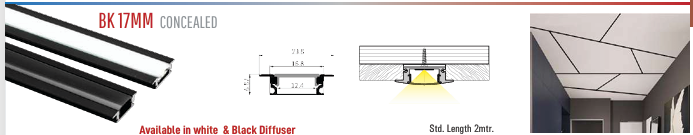 BK 17mm Concealed LED Aluminium Black Profile