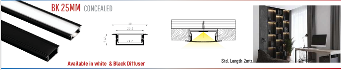 BK 25MM Concealed LED Aluminium Black Profile