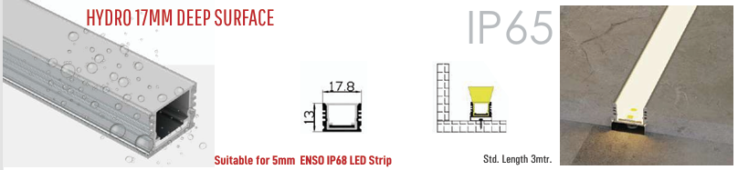 HYDRO 17MM DEEP SURFACE LED ALUMINIUM PROFILE HYDRO SERIES
