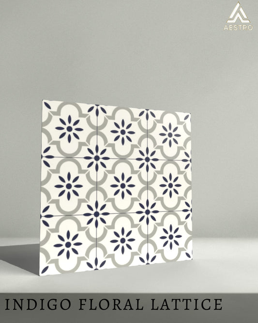 Indigo Floral Lattice
