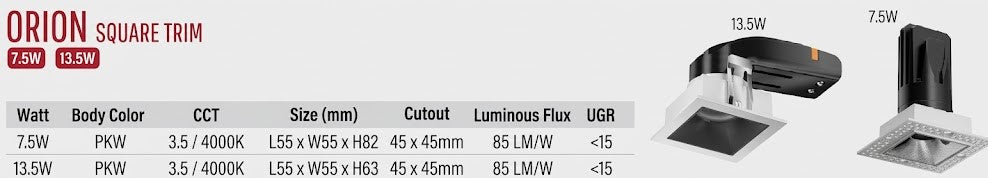 LED Downlight Orion Square Trim