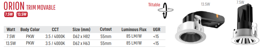 LED Downlight Orion Trim Movable